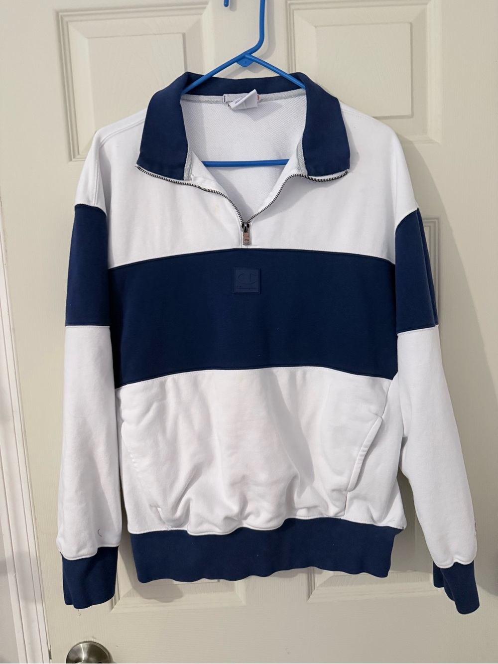 Men's Half-Zip Polo Pullover - White & Navy